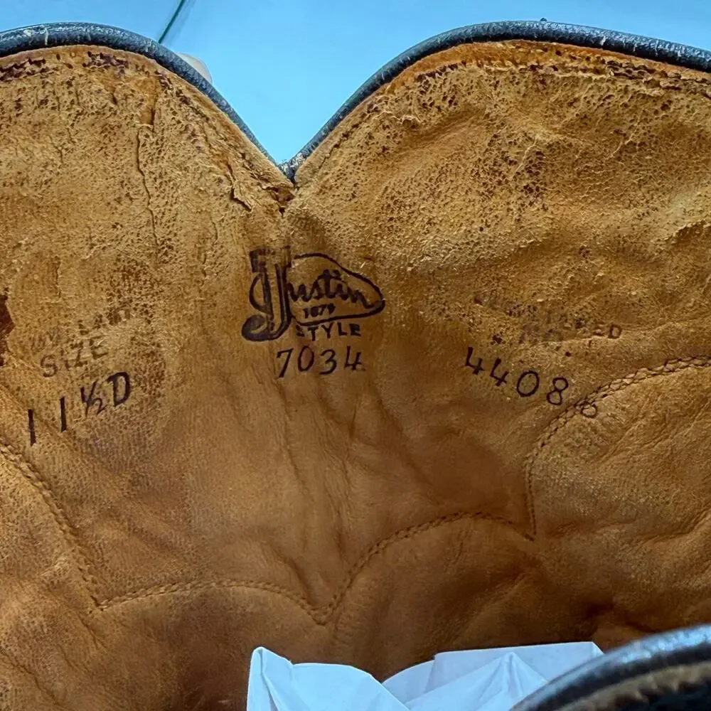 Justin USA Mens Brown Leather Vintage Western Cowboy Boots Sz 11.5D